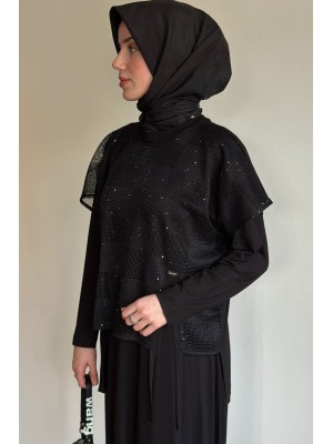 File Detaylı Spor Elbise Siyah