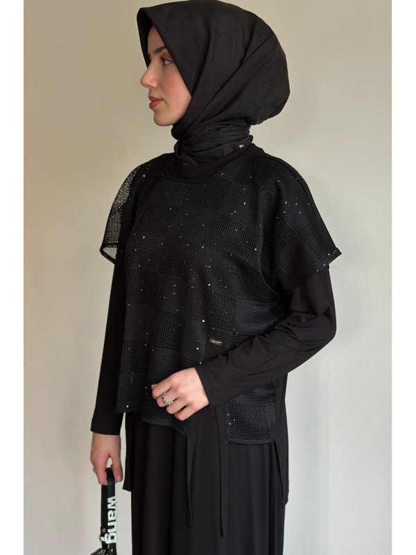 File Detaylı Spor Elbise Siyah