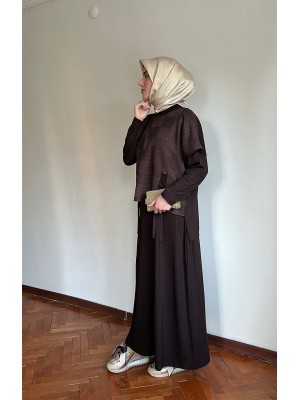 File Detaylı Spor Elbise Kahverengi