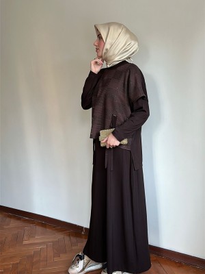 File Detaylı Spor Elbise Kahverengi