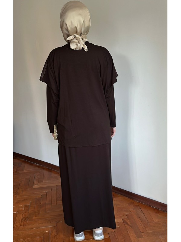 File Detaylı Spor Elbise Kahverengi