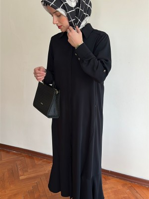 Düğmeli Ferace Siyah