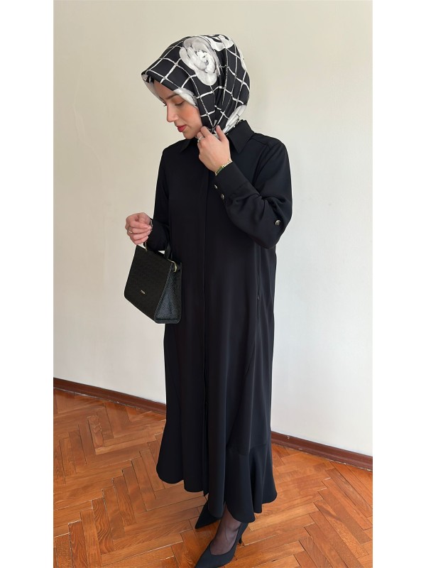 Düğmeli Ferace Siyah