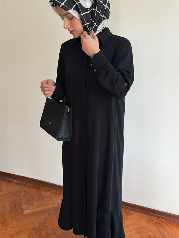 Düğmeli Ferace Siyah