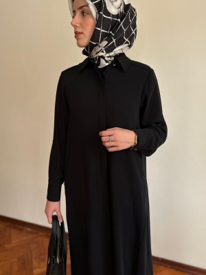 Düğmeli Ferace Siyah