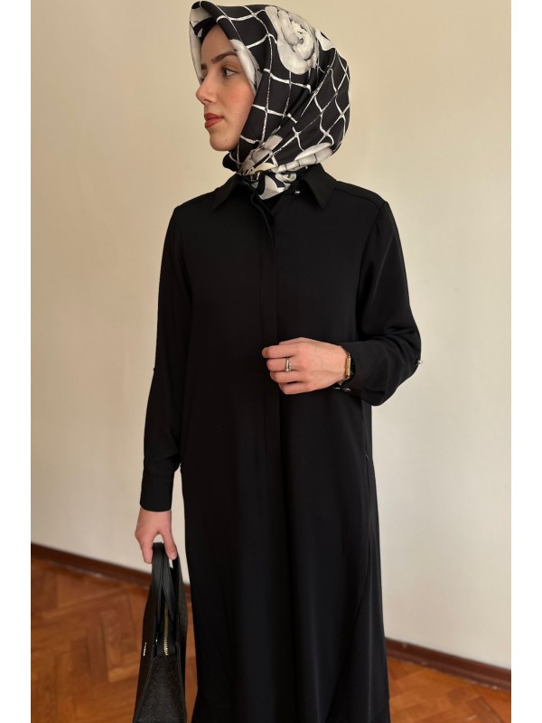 Düğmeli Ferace Siyah