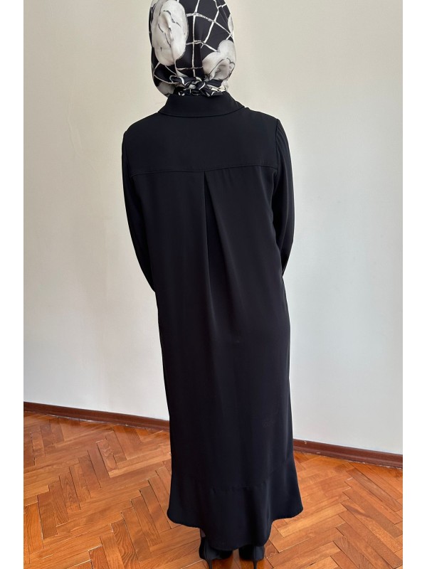Düğmeli Ferace Siyah
