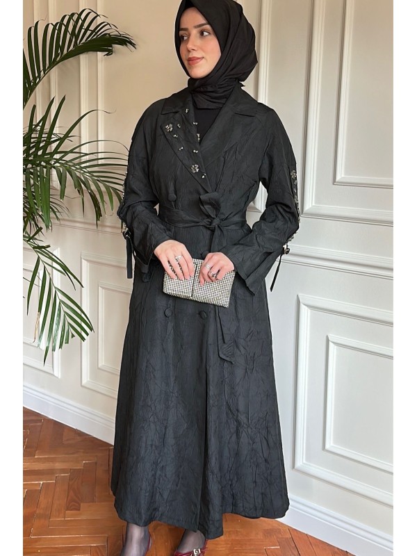 İşleme Detaylı Jakar Kap Siyah