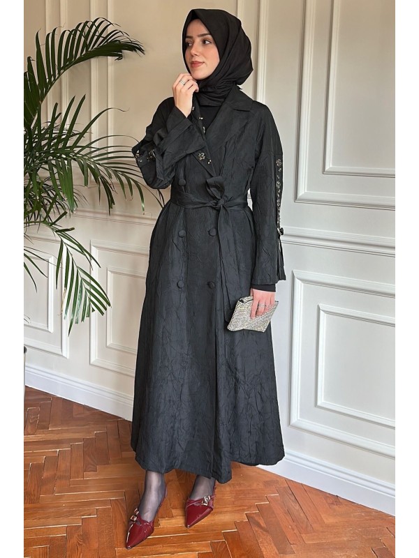 İşleme Detaylı Jakar Kap Siyah