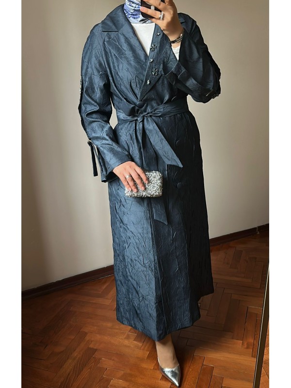 İşleme Detaylı Jakar Kap İndigo