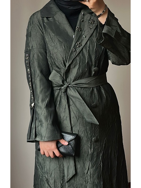 İşleme Detaylı Jakar Kap Haki