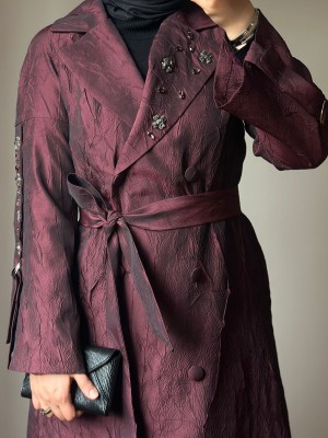 İşleme Detaylı Jakar Kap Bordo