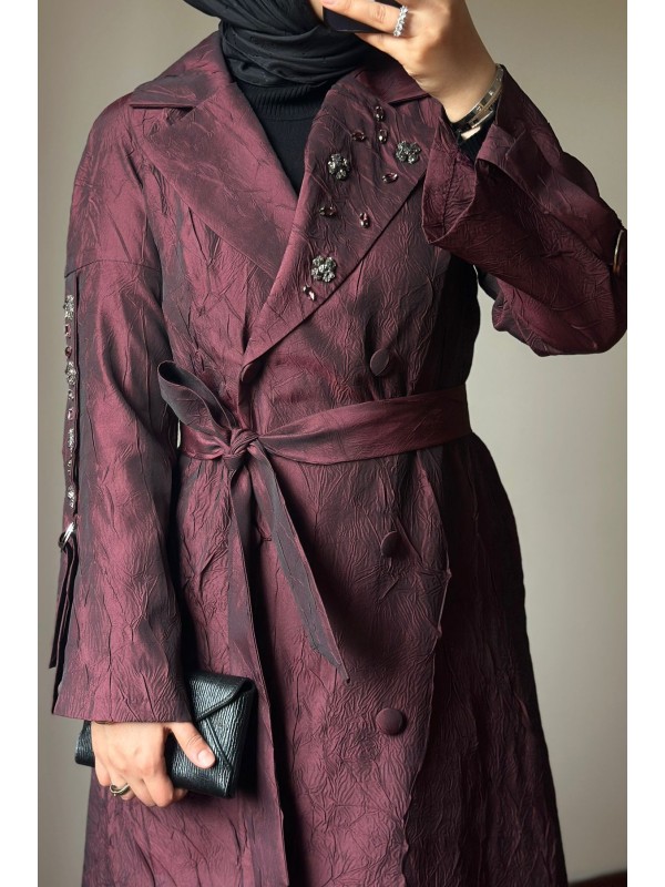 İşleme Detaylı Jakar Kap Bordo