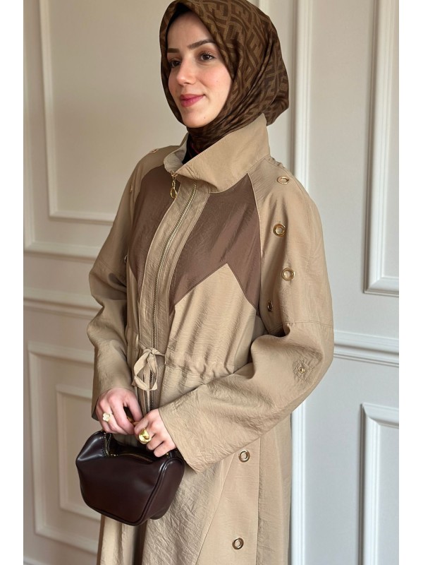 Zımba Detaylı Trençkot Bej