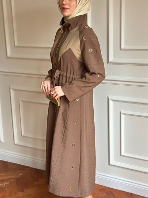 Zımba Detaylı Trençkot Kahverengi