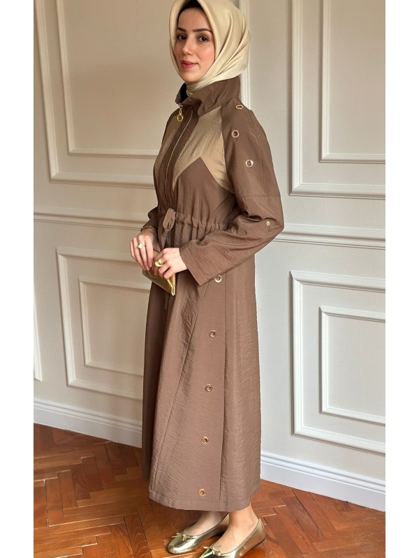 Zımba Detaylı Trençkot Kahverengi
