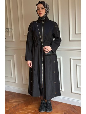Zımba Detaylı Trençkot Siyah