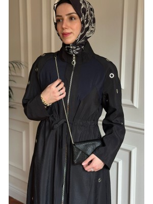 Zımba Detaylı Trençkot Siyah