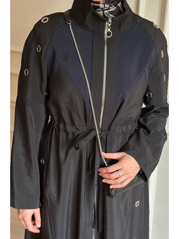 Zımba Detaylı Trençkot Siyah