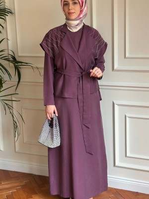 Yelekli Elbise Mürdüm