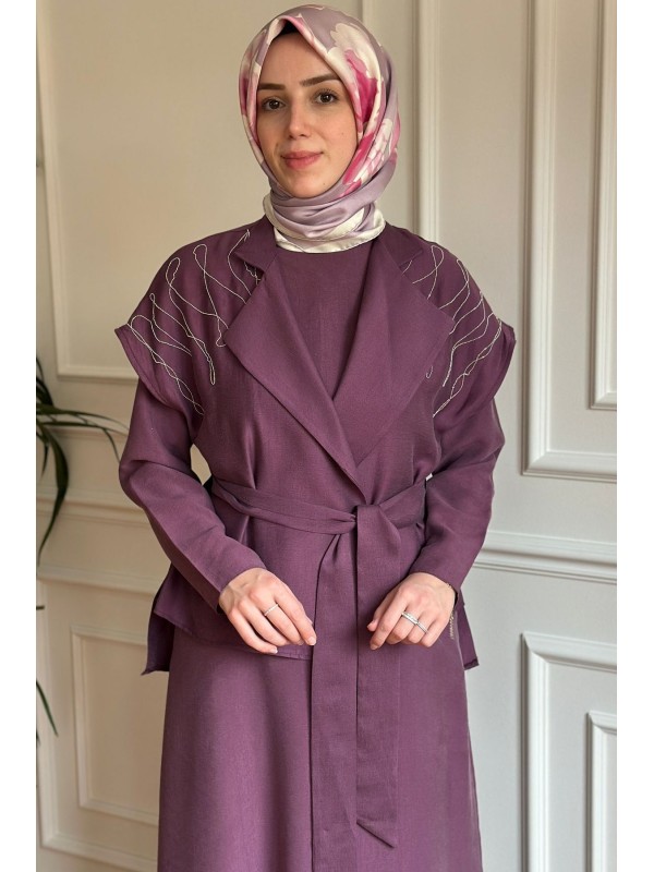 Yelekli Elbise Mürdüm