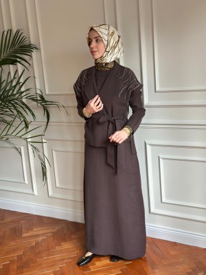 Yelekli Elbise Kahverengi