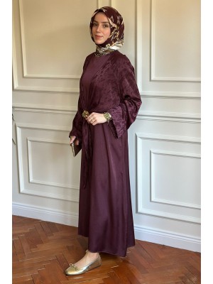 Broş Detaylı Elbise Bordo