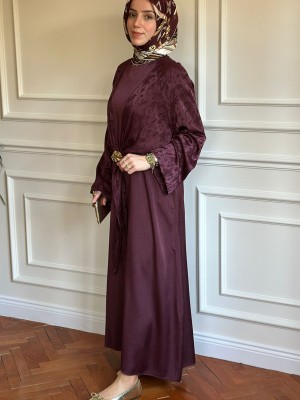 Broş Detaylı Elbise Bordo