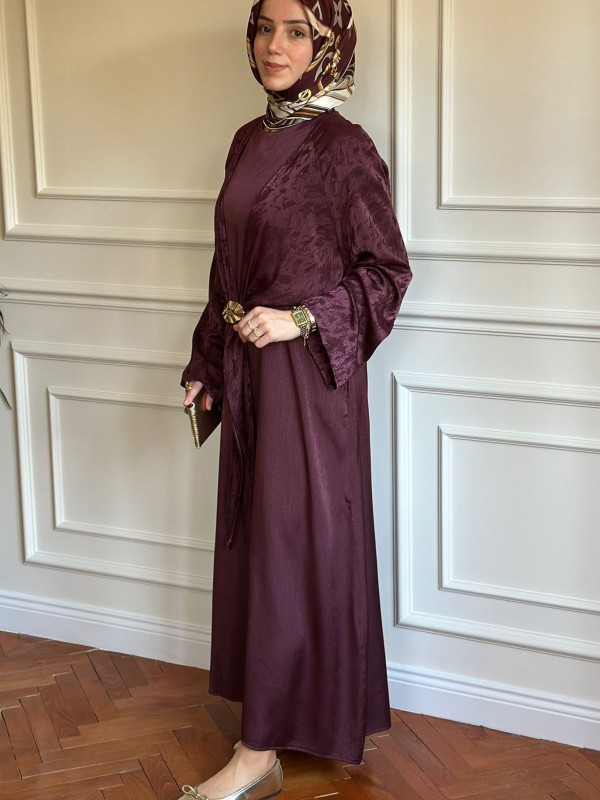 Broş Detaylı Elbise Bordo
