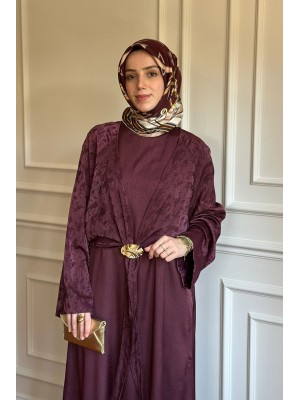 Broş Detaylı Elbise Bordo