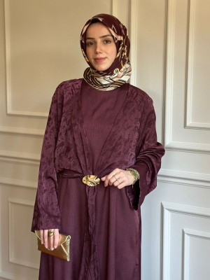 Broş Detaylı Elbise Bordo
