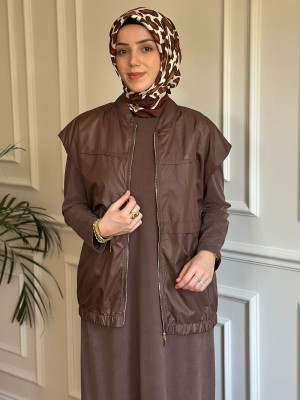 Spor Yelekli Elbise Kahverengi