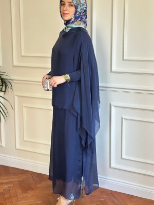 İpek Elbise Lacivert
