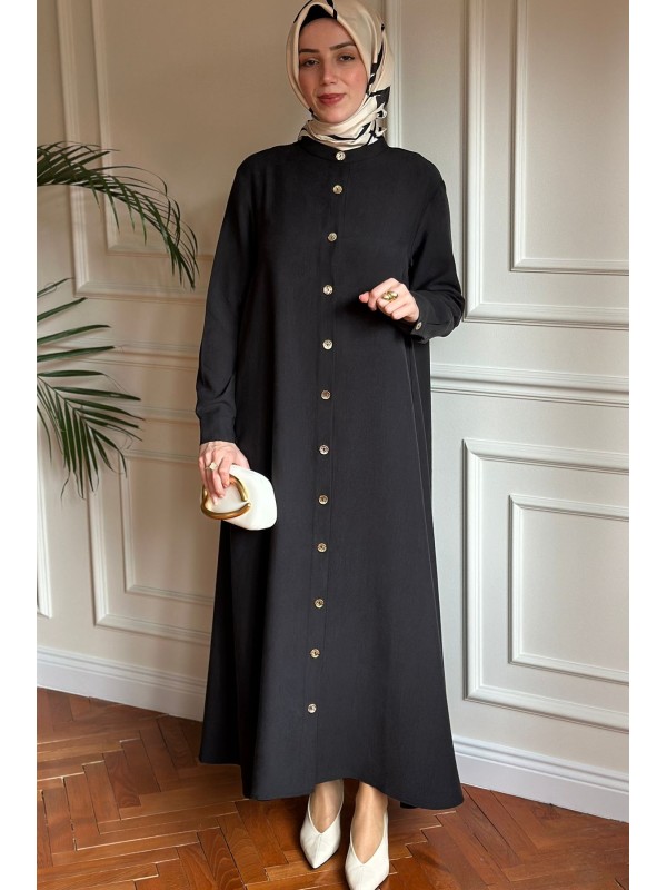 Tensel Düğmeli Kap Siyah