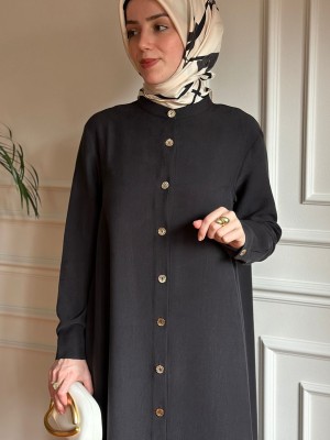 Tensel Düğmeli Kap Siyah