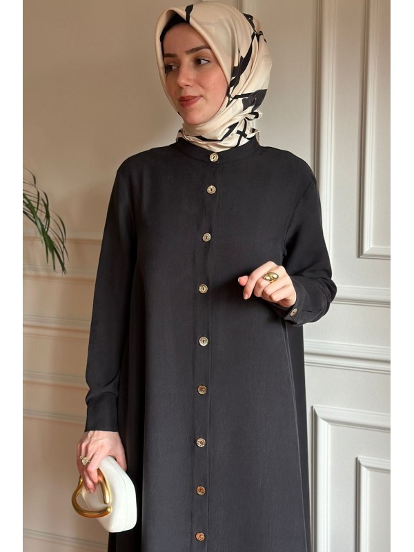 Tensel Düğmeli Kap Siyah