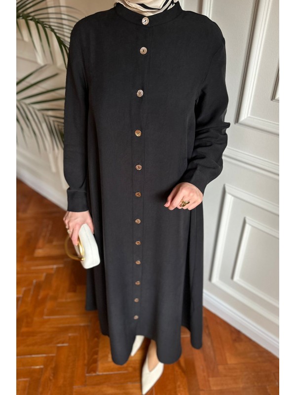 Tensel Düğmeli Kap Siyah