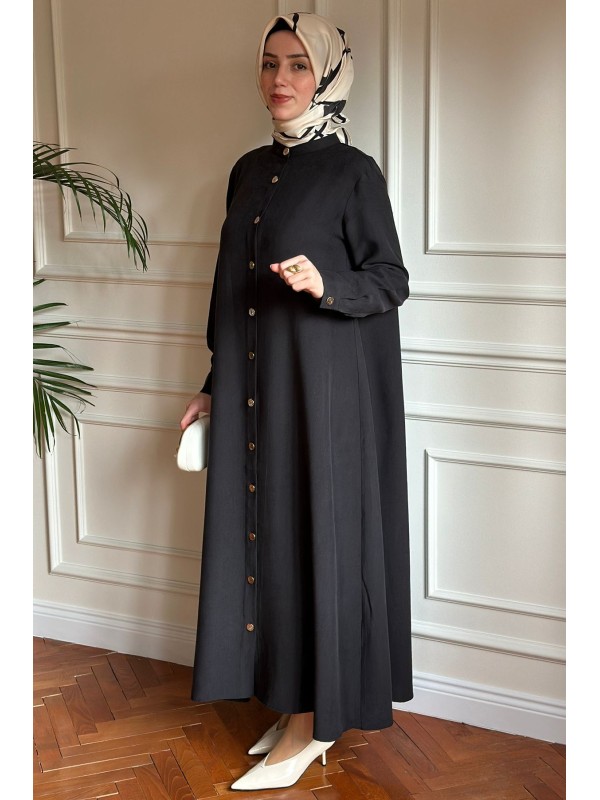 Tensel Düğmeli Kap Siyah