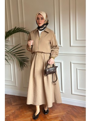 Fermuarlı Ceket Bej