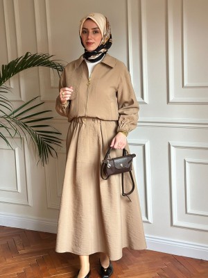 Fermuarlı Ceket Bej