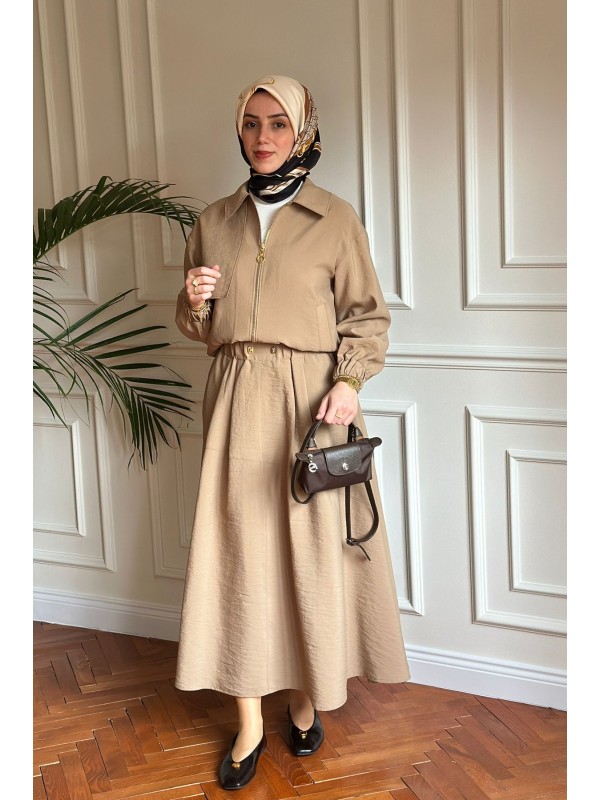 Fermuarlı Ceket Bej