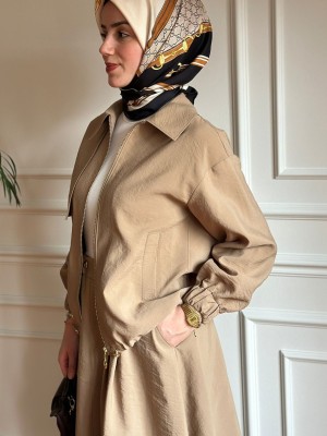 Fermuarlı Ceket Bej