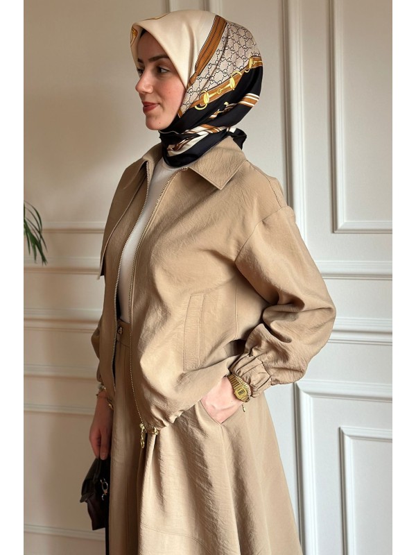 Fermuarlı Ceket Bej