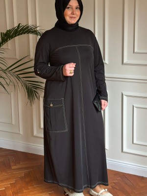 Spor Dikiş Detaylı Elbise Siyah