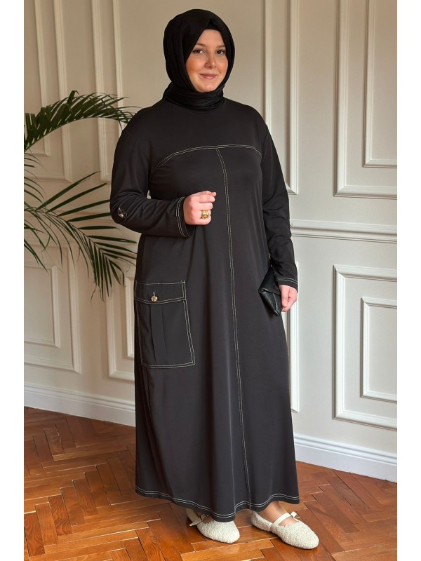 Spor Dikiş Detaylı Elbise Siyah