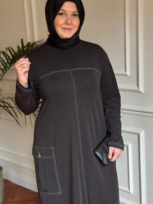Spor Dikiş Detaylı Elbise Siyah