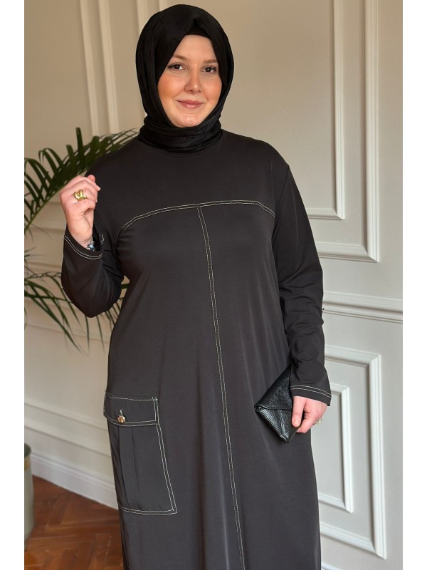 Spor Dikiş Detaylı Elbise Siyah