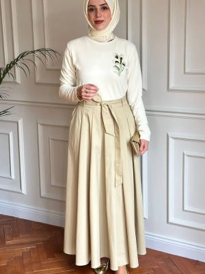 Exquise Nakışlı Elbise Ekru/Bej