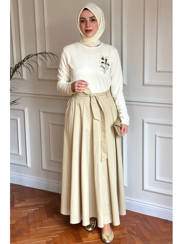 Exquise Nakışlı Elbise Ekru/Bej