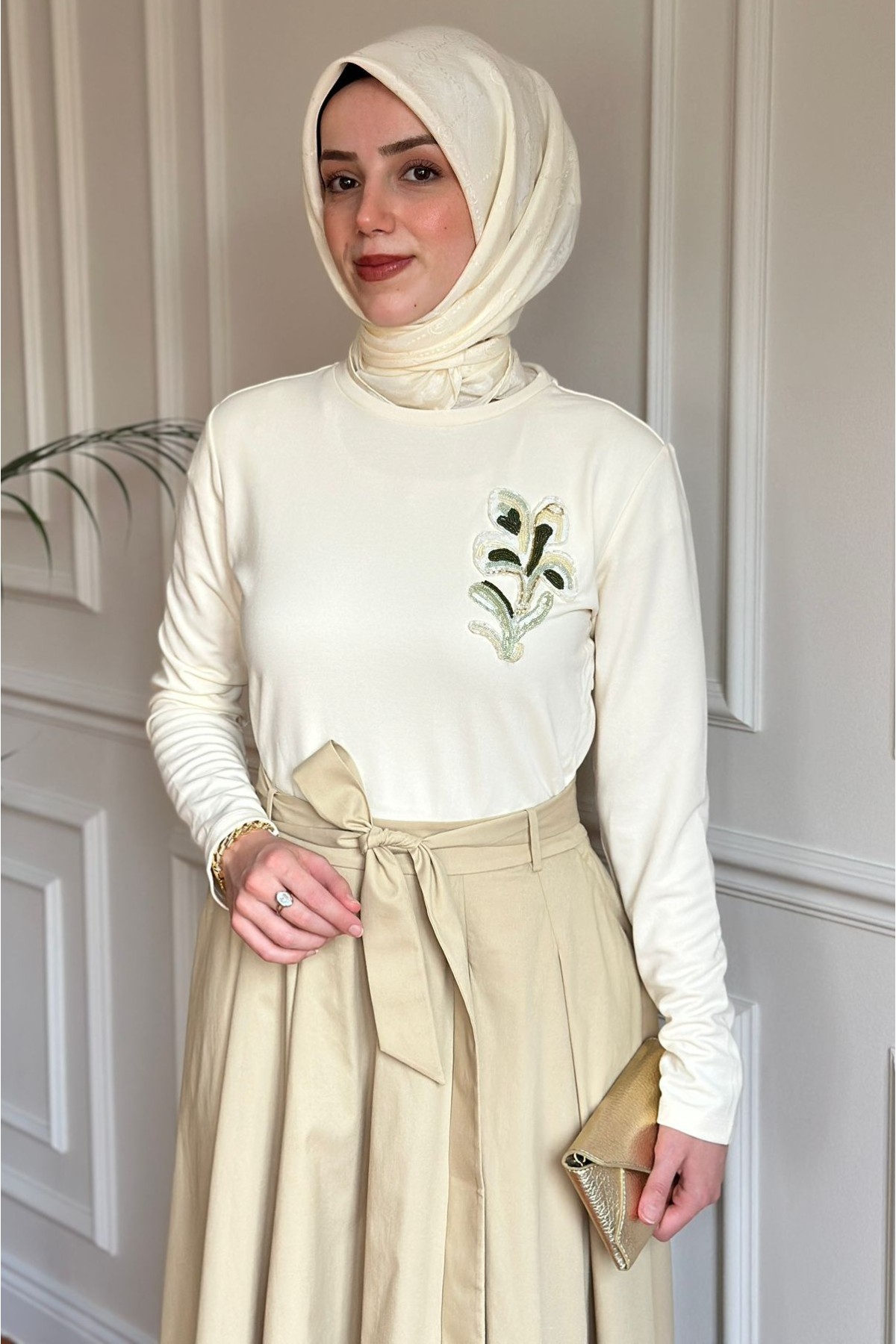 Exquise Nakışlı Elbise Ekru/Bej